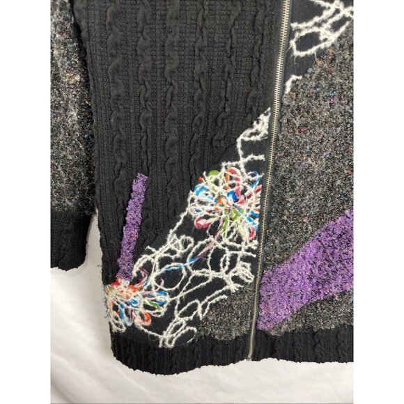 Fantazia Black Boho Artsy Long-Length Hooded Sweater-Coat Women's Size S - Picture 3 of 10